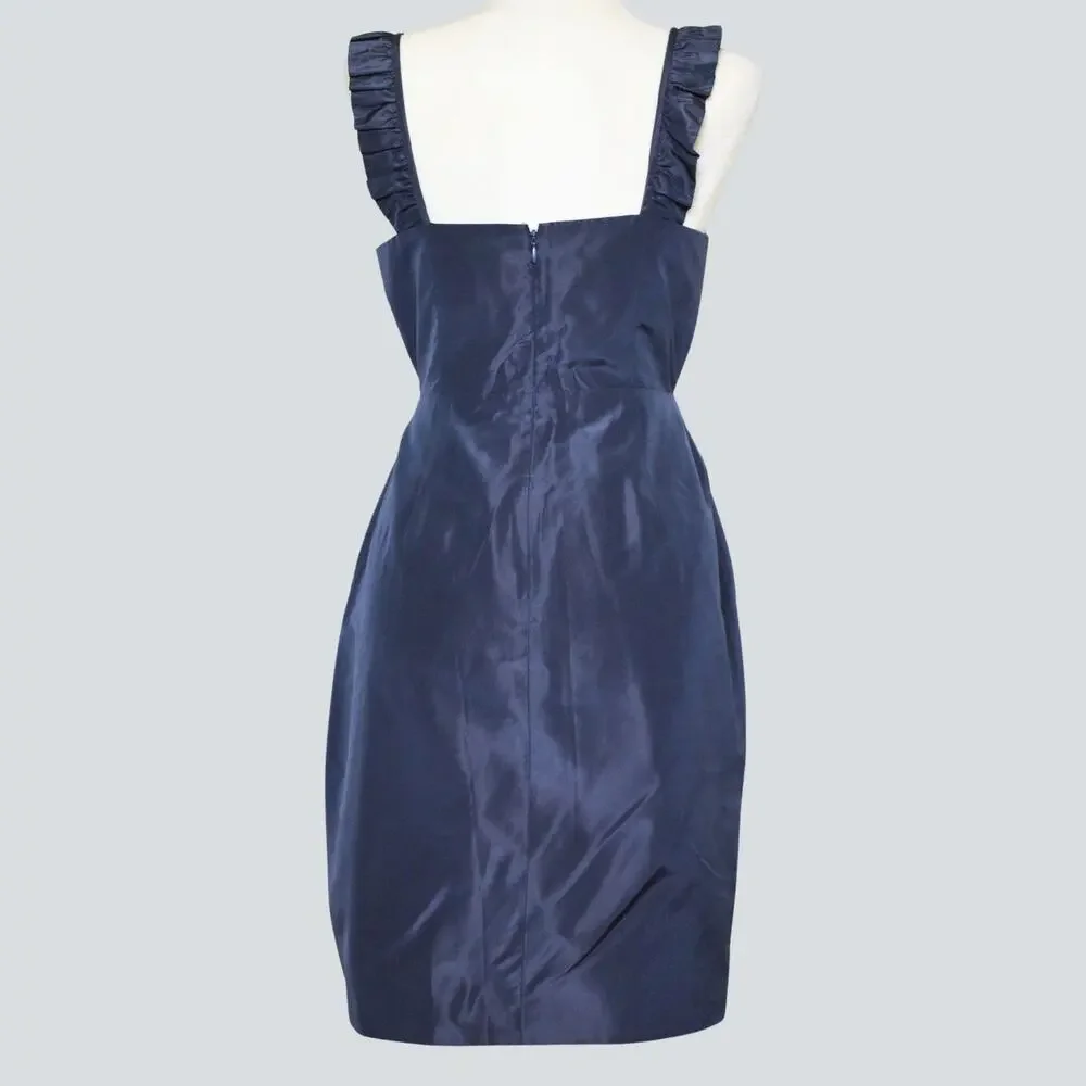 J. Crew Blakely Silk Taffeta Ruffle Faux Wrap Cocktail Dress Blue Womens Size 10